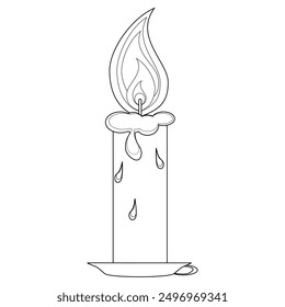 Line drawing of a Halloween candle with dripping wax, perfect for coloring pages, decorations, and spooky Halloween themes.