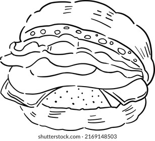 It is a line drawing of a hamburger.