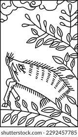 Line drawing Hanafuda Bunzuki Hagi boar July Hagi and boar