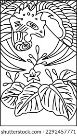 Line drawing Hanafuda December paulownia phoenix
