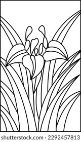 Line drawing Hanafuda iris Moriwaka Satsuki May iris scum