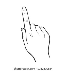 Line drawing of a hand with the extended index finger, hand to point, finger to use the screen of the mobile or tablet, put your fingerprint.