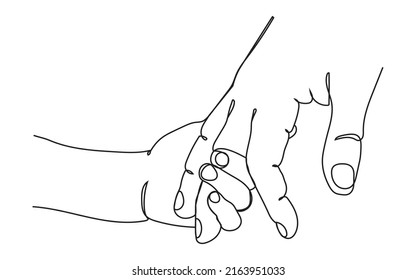 line drawing hand father and baby vector illustration, baby hand holding father hand.