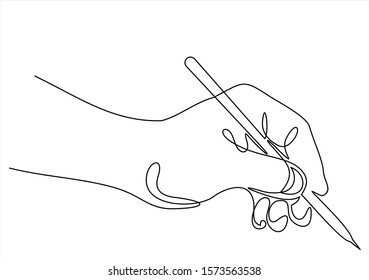 line drawing of hand holding a pen- continuous line drawing