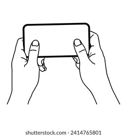 dibujo de una mano sosteniendo un teléfono inteligente. posición horizontal. diseño plano. paro en pantalla en blanco