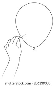 Line drawing of a hand with a pin about to pop a balloon.