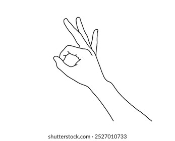 line drawing of hand showing OK sign. Sign language is ok