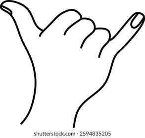 Line Drawing of Hand Showing Shaka Gesture in Minimalist Style