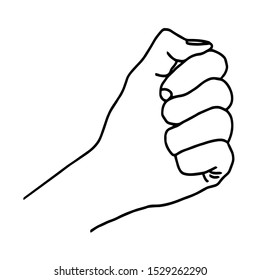 Line drawing of hand of team bumping fists together. Linear art. Hans clenched into a fist. Isolated drawing on a white background. Teamwork. Website design, logo, booklet