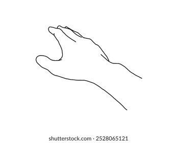 Line Drawing of Hand touching or pointing to something with the index finger line icon. Hand making gesture while showing something outline drawing. Reach something by index finger line illustration