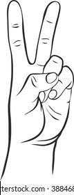 line drawing hand with two fingers, victory symbol, vector icon
