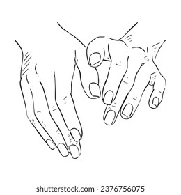 A line drawing of hands. Perfect for advertisements for massage therapists, beauty stylists, nail technicians and so much more. Shaded in using lines. 