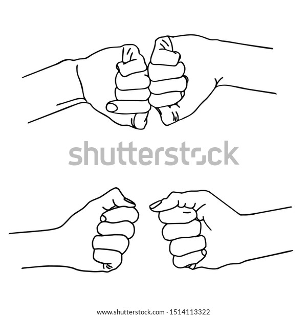 Line Drawing Hands Team Bumping Fists Stock Vector Royalty Free