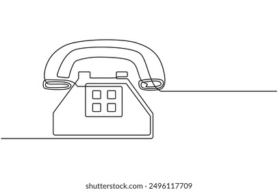 
Line drawing handset cell. Single draw phone icon, line art contact us concept, telephone continuous monoline drawing.one line drawing of retro telephone with copy space, Phone line continuous draw 