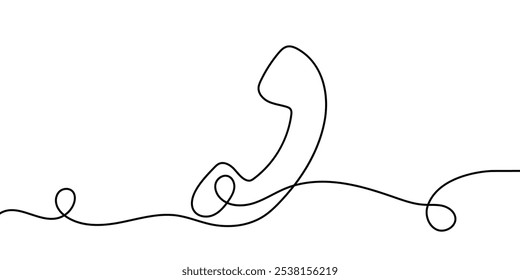Zeilenzeichnung Handapparatzelle. Einmaliges Zeichnen des Telefoniesymbols, Line Art Kontaktieren Sie uns Konzept, Telefon kontinuierliche Monolinzeichnung.eine Linienzeichnung des Retro-Telefons mit Kopienraum, Telefon Linie kontinuierliche Zeichnung