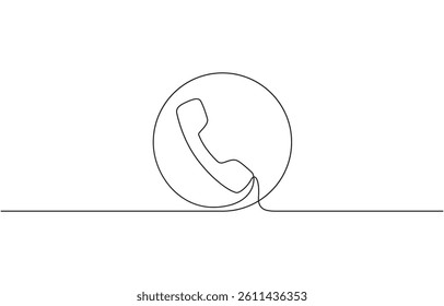 Line drawing handset cell. Single draw phone icon, line art contact us concept, Phone   continuous one line drawing of outline vector illustration.