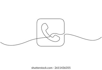 Line drawing handset cell. Single draw phone icon, line art contact us concept, Phone   continuous one line drawing of outline vector illustration.