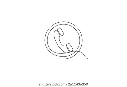 Line drawing handset cell. Single draw phone icon, line art contact us concept, Phone   continuous one line drawing of outline vector illustration.