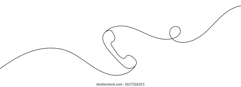 Line drawing handset cell. Single draw phone icon, line art contact us concept, telephone continuous monoline . line drawing of retro telephone with copy space, Phone line continuous draw .