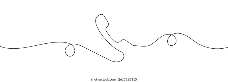 Line drawing handset cell. Single draw phone icon, line art contact us concept, telephone continuous monoline . line drawing of retro telephone with copy space, Phone line continuous draw .
