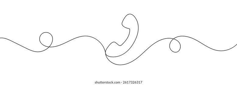 Line drawing handset cell. Single draw phone icon, line art contact us concept, telephone continuous monoline . line drawing of retro telephone with copy space, Phone line continuous draw .