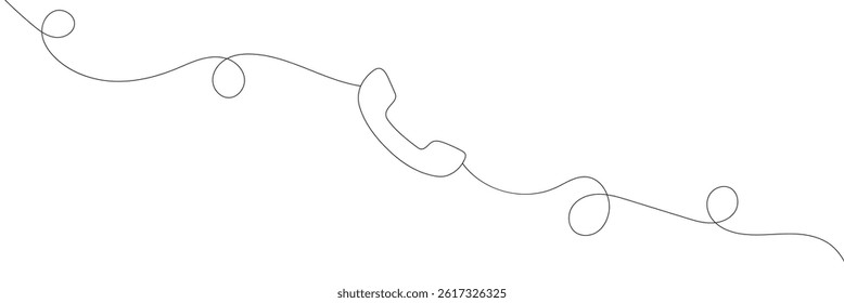 Line drawing handset cell. Single draw phone icon, line art contact us concept, telephone continuous monoline . line drawing of retro telephone with copy space, Phone line continuous draw .