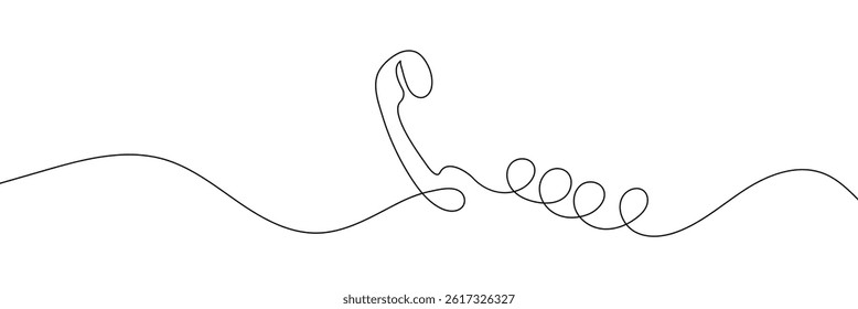 Line drawing handset cell. Single draw phone icon, line art contact us concept, telephone continuous monoline . line drawing of retro telephone with copy space, Phone line continuous draw .