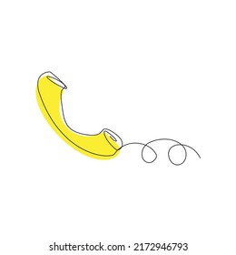 Line drawing handsetcell. Single draw phone icon, line art contact us concept, telephone continuous monoline drawing, one outline lineart logo, handset linear vector illustration
