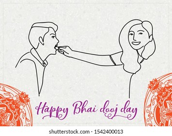 Line Drawing of Happy Bhai dooj day Hand Draw Sketch Design Illustration.