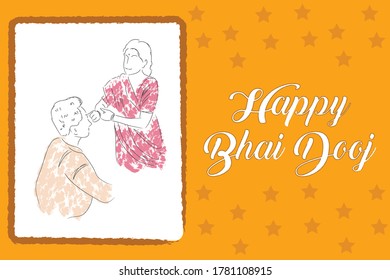 Line Drawing of Happy Bhai dooj day Hand Draw Sketch Design Illustration.