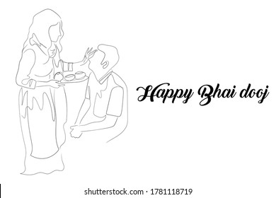 Line Drawing of Happy Bhai dooj day Hand Draw Sketch Design Illustration.