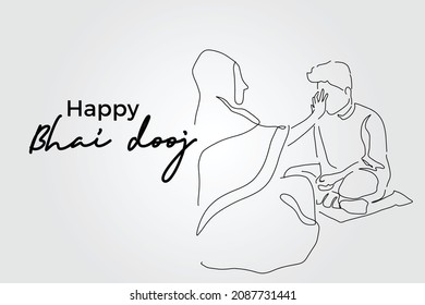 Line Drawing of Happy Bhai dooj day Hand Draw Sketch Design Illustration.