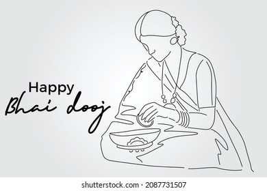 Line Drawing of Happy Bhai dooj day Hand Draw Sketch Design Illustration.