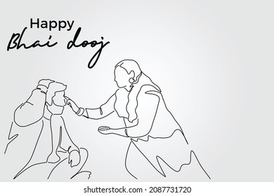 Line Drawing of Happy Bhai dooj day Hand Draw Sketch Design Illustration.