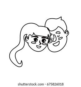 line drawing happy couple face with hairstyle design