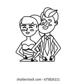 line drawing happy couple together and romantic celebration