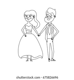 line drawing happy couple together and romantic celebration