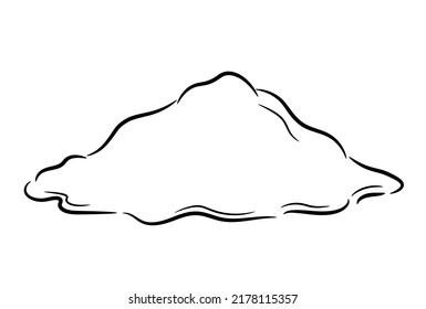 Line drawing of a heap of loose powder. Black soft outline of a handful of spices in a sketch style. Isolated vector illustration.