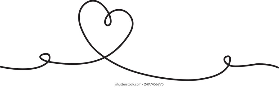 line drawing of heart with love signs. Minimalistic Doodle heart vector illustration