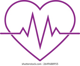 Desenho de linha de um ícone de frequência cardíaca ou pulso, ícone de linha de coração e cardiograma, pulso de pulso ícone vetor plano.