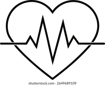 Desenho de linha de um ícone de frequência cardíaca ou pulso, ícone de linha de coração e cardiograma, pulso de pulso ícone vetor plano.