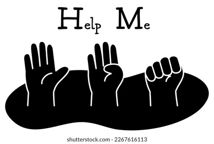 Line drawing of the Help Me hand sign