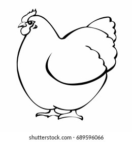 line drawing of a hen. vector illustration. Hand drawn picture