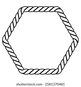 Line drawing hexagonal frame made from rope