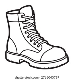 Line drawing of a hightop boot with laces and a thick sole a simple illustration of a combat boot in a cartoon style