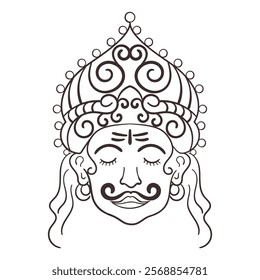 Line drawing of a Hindu deity face, showcasing intricate details and cultural significance