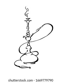 line drawing hookah. vector illustration, isolated white background. 