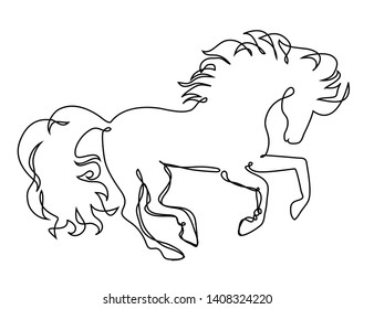Line drawing horse. Vector black and white illustration for logo, apparel print design, banner and poster.