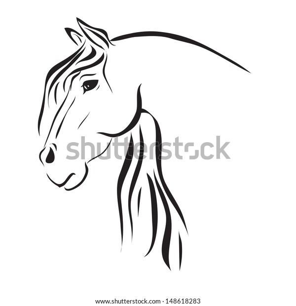 Line Drawing Horses Head On White Stock Vector (Royalty Free) 148618283