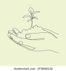 Line drawing of a human hands holding sprout linear style and Hand drawn Vector illustrations, character design collection outline